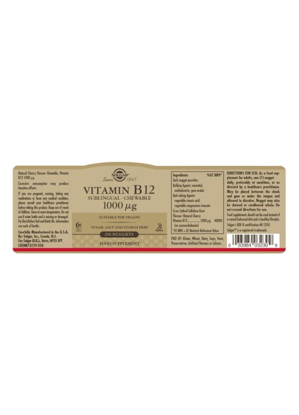 Vitamin B12 1000µg Sublingual Chewable Nuggets Solgar Danmark